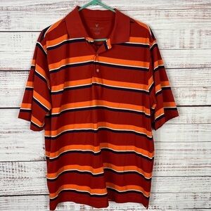 Lyle‎ & Scott Performance Mens Large Striped Polo Shirt Red Orange Navy Blue